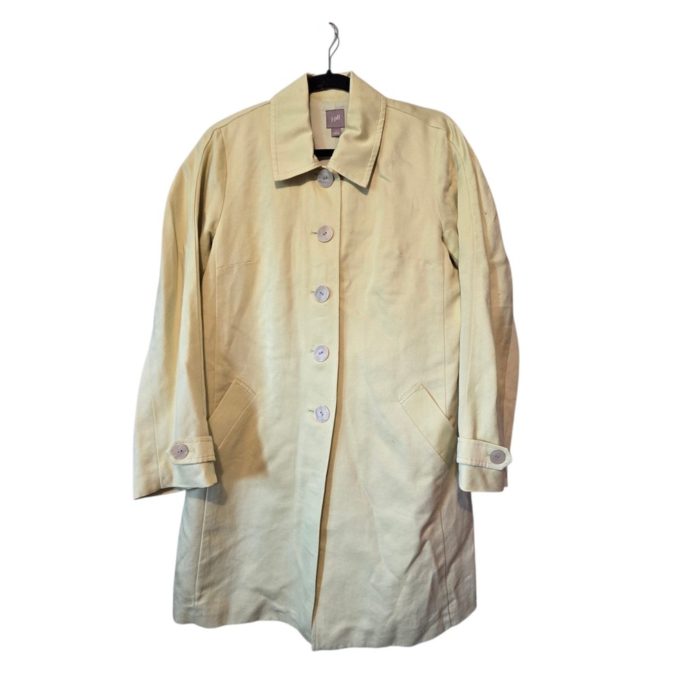 J. Jill Button-Front Trench Coat Women's SM Yellow Linen Blend‎ Classic Preppy